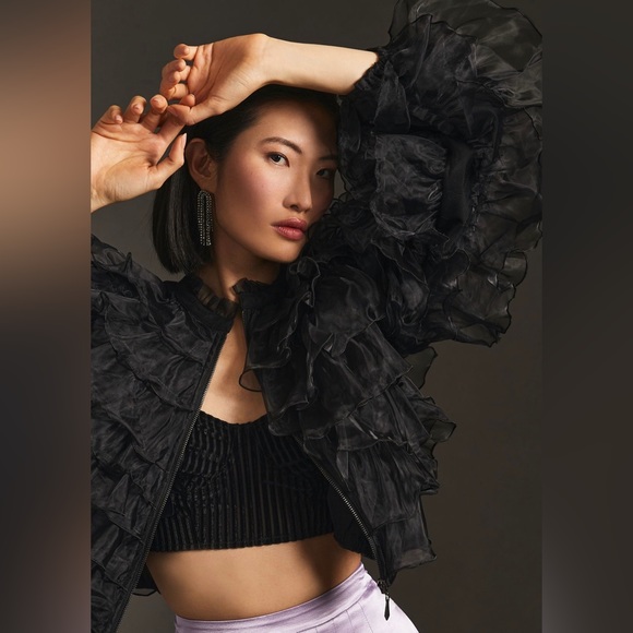 EVA FRANCO RUFFLED ORGANZA BOMBER JACKET - size US 2 - Picture 3 of 3